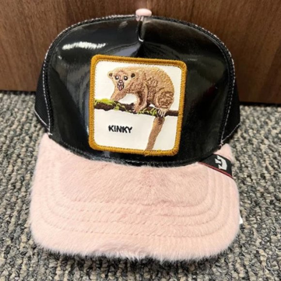 Goorin Animal Farm Trucker Baseball Hat Cap Honey Bear Kinky Hot Vinyl Pink Fur